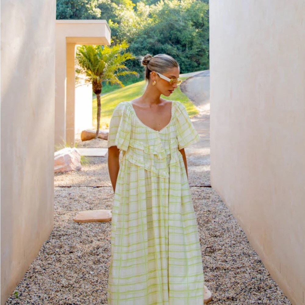 VRG GRL La Prairie Smock Midi Dress in Check Print